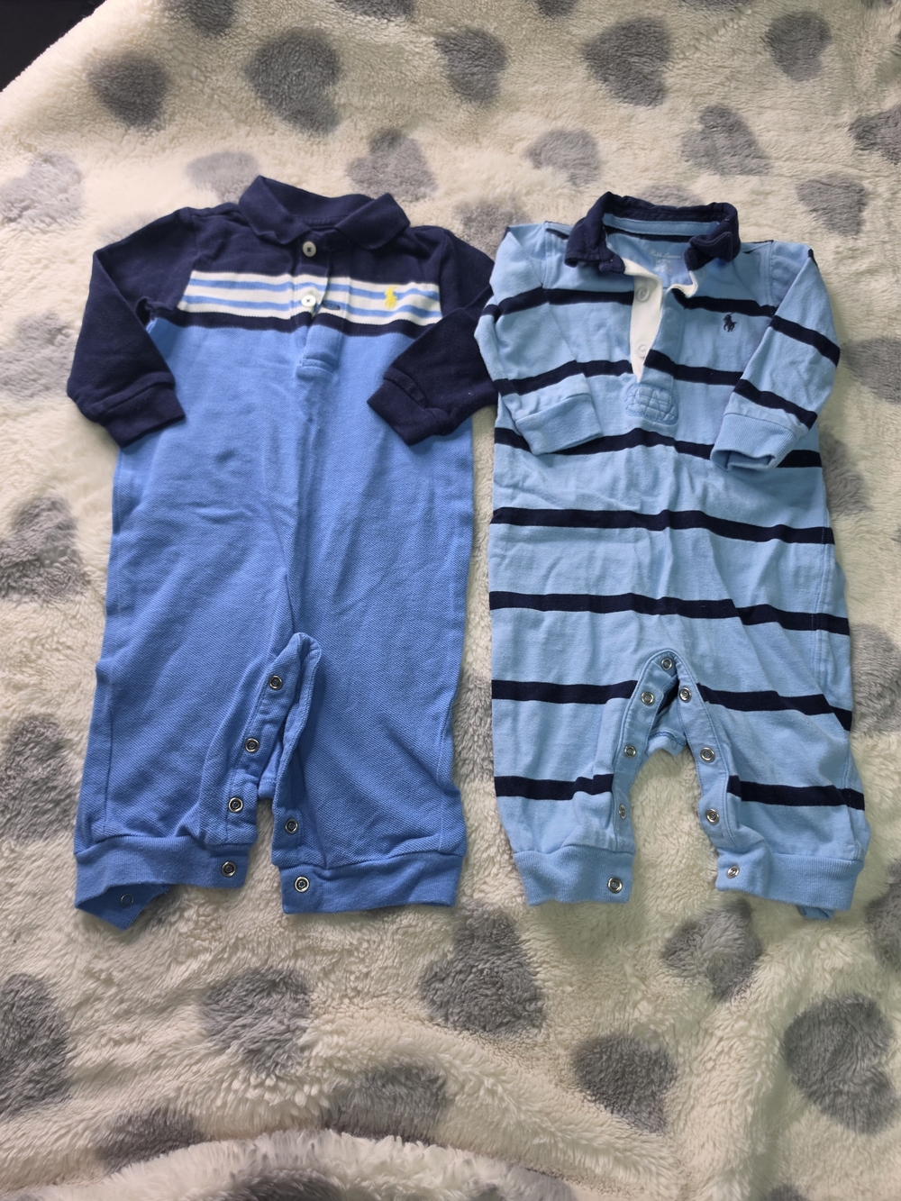 Polo by Ralph Lauren Baby Blue Navy Striped One-Piece Rompers (2)